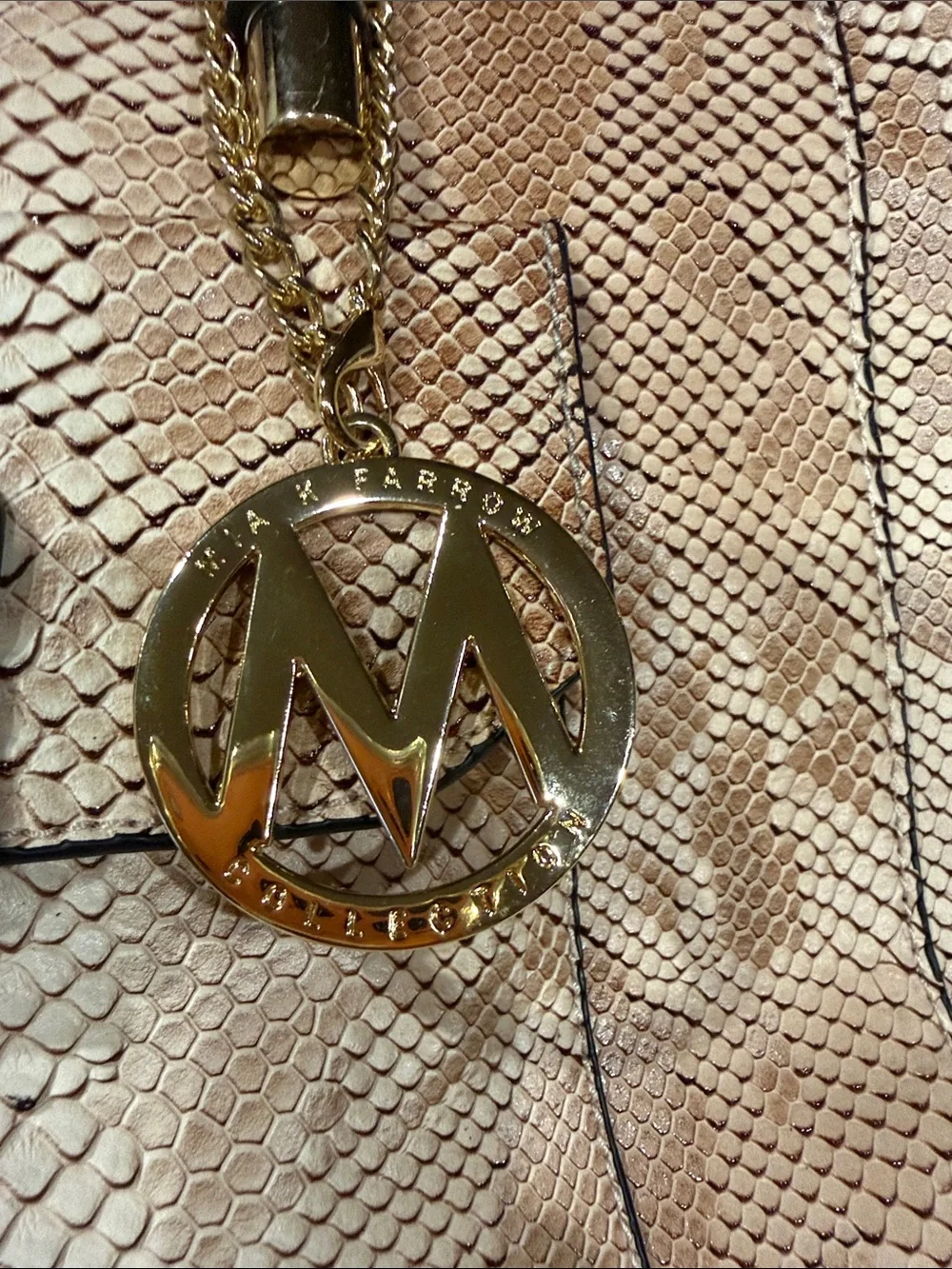 Mia k Farrow collection Pink Snake-Embossed Satchel with Gold Hardware